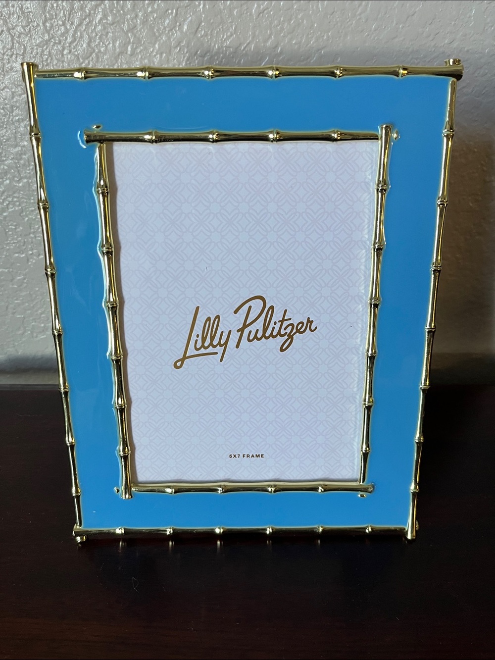 NWT Lilly Pulitzer Bright Blue Enamel Photo Frame with Gold Bamboo Trim